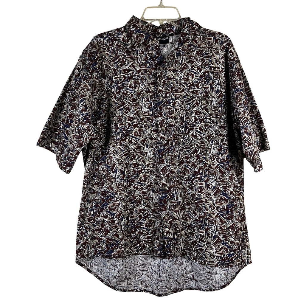Vintage SubStudio Linen Blend Abstract Button Shirt Burgundy Multicolor Size M
